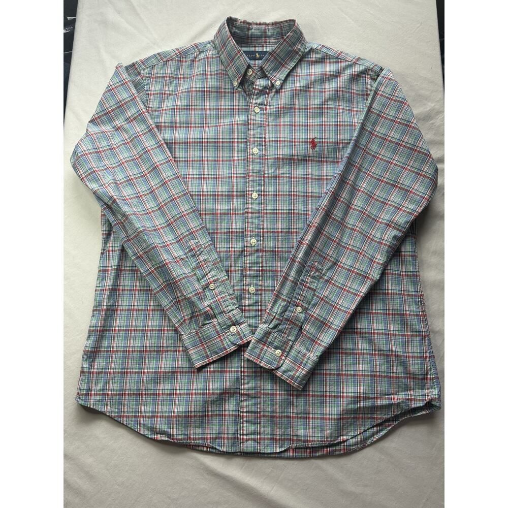 RALPH LAUREN Casual Button Down Blue/Green/Red Plaid Men's L Classic Fit